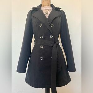 Sebby Collection Black Trench Coat w/ Belt | Water Resistant | Size L